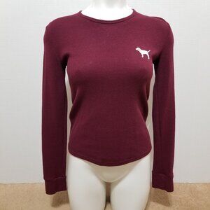 Victoria's Secret PINK top XS metallic foil dog logo long sleeve waffle knit